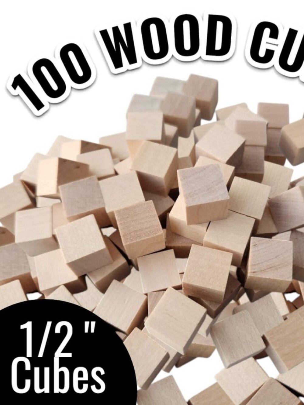 100 DIY Craft Supplies Wooden Cubes 1/2-inch Blank Wooden Blocks Unfinished Wood